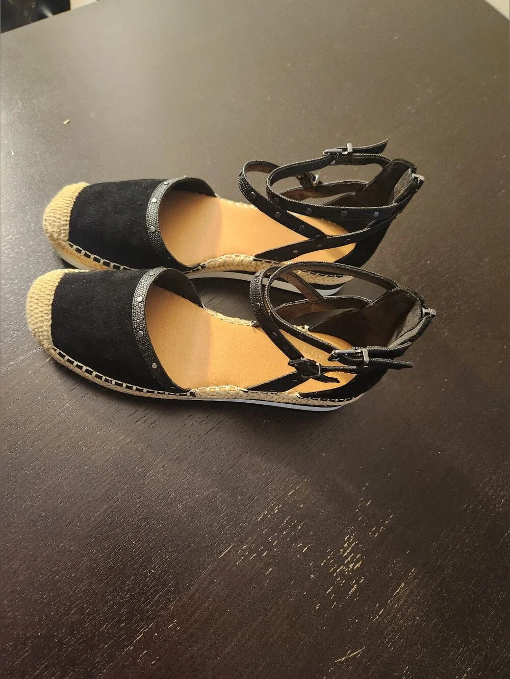 Crown Vintage Women’s Black Espadrille Ankle-Strap Wedges